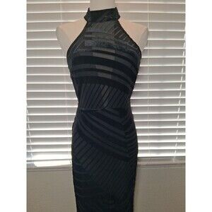 BCBGMAXAZRIA Black Allegra Halter Maxi Long Sheer Gown Size 10